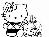 Kitty Halloween Coloring Hello Pages Spooky Kids Scary Cat Printable Cutouts Cliparts Bow Outline Color Colouring Print Clipart Haloween Sanrio sketch template