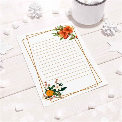 floral letter writing paper printable stationery instant etsy  zealand