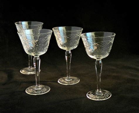 Antique Etched Crystal Aperitif Glasses Vintage Art Deco Cordials Set