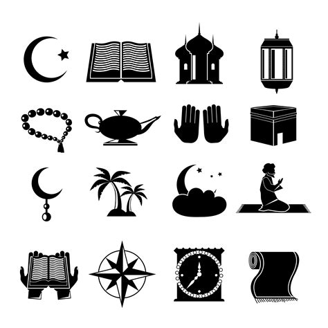 islam icons set black  vector art  vecteezy