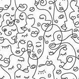 Line Drawing Continuous Abstract Pattern Face Seamless Vector Vecteezy sketch template