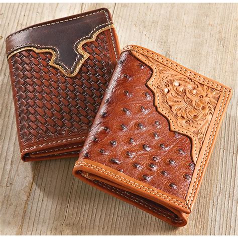 hand tooled leather wallets  ostrich   brown weave  wallets  sportsman