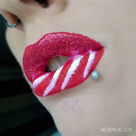 Candy Cane Lip Art Makeup Tutorial Close Up Lip Art Lip Art Makeup