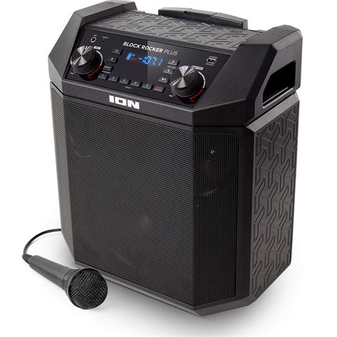 ion audio block rocker  portable bluetooth speaker   battery karaoke microphone