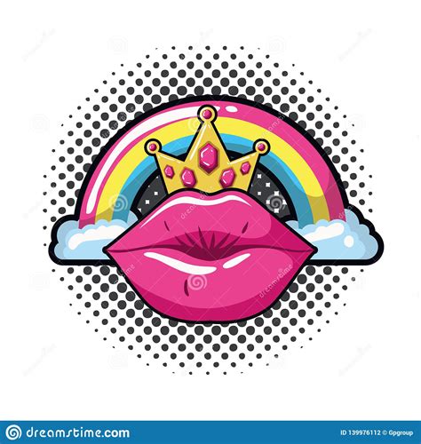 Female Lips Pop Art Style Isolated Icon Stock Vector