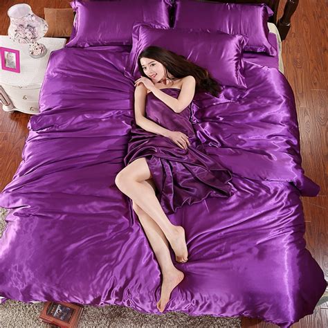 unihome hot 100 pure satin silk bedding set home textile king size