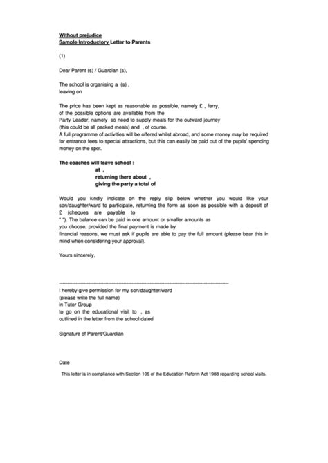 sample introductory letter  parents template printable