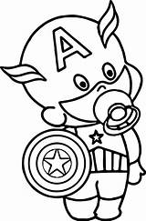 America Coloring Pages Captain Baby Cartoon Superhero Drawing Avengers Para Outline Colorir Printable Shield Capitão Super Colouring Hero Chibi Herois sketch template