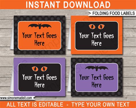 printable halloween food labels place cards halloween theme party