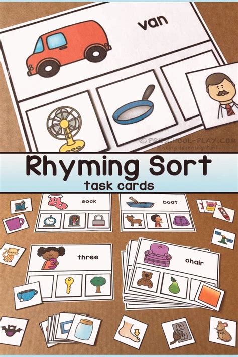 printable rhyming sort task cards  preschool prek  kindergarten