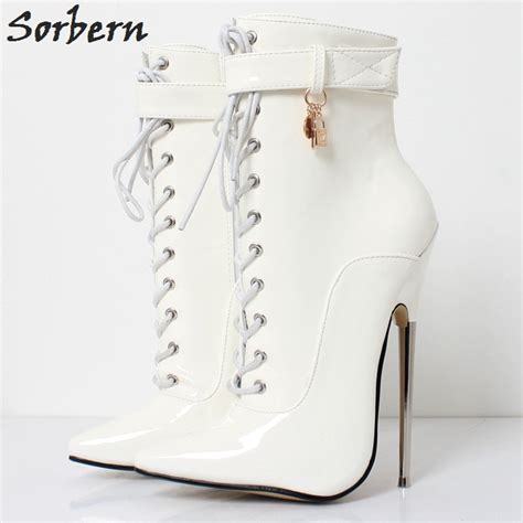 buy sorbern elegant white shiny ankle boots metal high