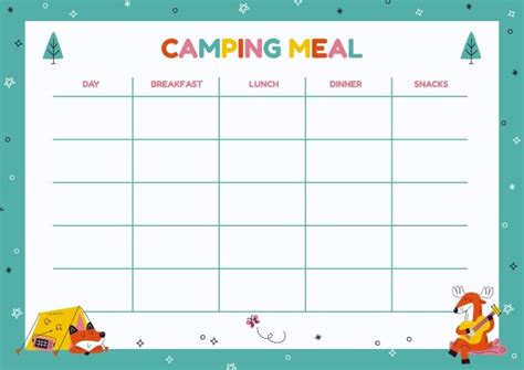 camping meal planner template