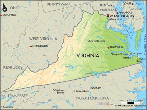 geographical map  virginia  virginia geographical maps