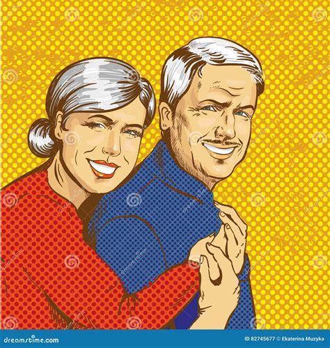 vector illustration of happy mature couple in pop art style stock