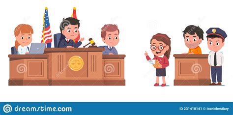judge lawyer witness accused clerk and bailiff stock vector