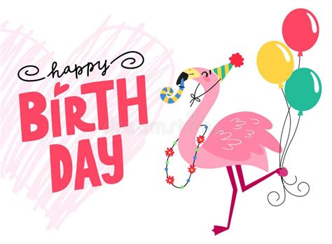 greeting card  flamingo  lettering happy birthday stock vector