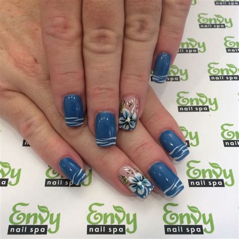 blue white tropical flower nails envy nail spa tropical flower