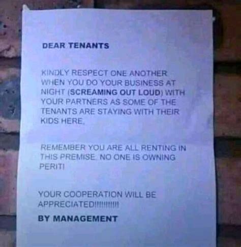 noisy sex the notice a landlord pasted at his house properties nigeria