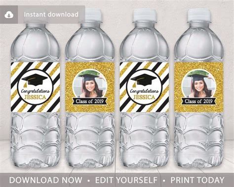 graduation party water bottle labels editable template etsy water