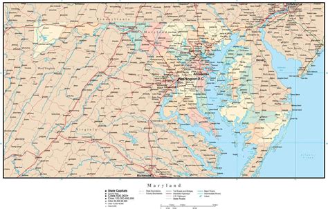 maryland adobe illustrator map  counties cities county seats major roads