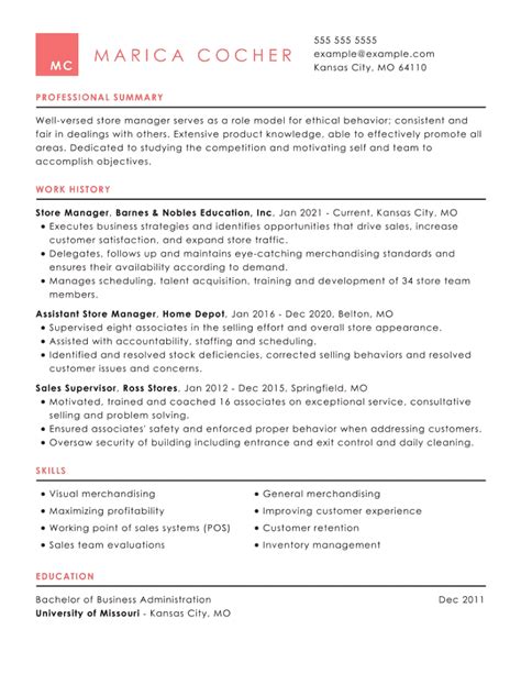 store manager resume examples