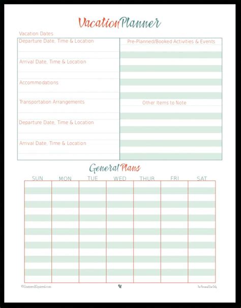 downloadable  printable vacation planner template