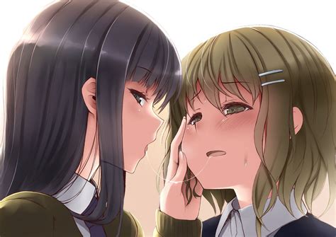 anime 1456x1031 anime girls yuri drooling lesbians schoolgirl