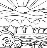 Sunset Coloring Pages Drawing Sunsets Landscape Beach Sun Color Printable Mead Robin Flowers Line Adults Print Drawings Garden Grade Getdrawings sketch template
