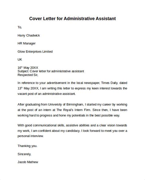 free 9 administrative assistant cover letters in ms word pdf