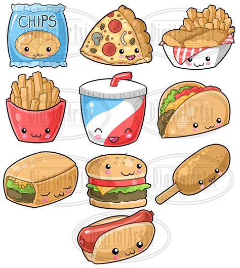 kawaii junk food clipart  illustrations design bundles