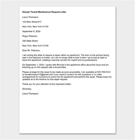 request letter  repair  maintenance format