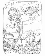 Coloring Mermaid Pages Adult Adults Mermaids Printable Fish Detailed Advanced Beach Book Fantasy Kids Fairy Color Conversation Sheets Beautiful Barbie sketch template