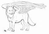 Winged Lineart Mythical Demon Wings Drawings Outline Elemental Horse Sketches Angel sketch template