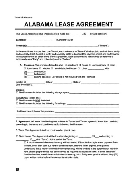 alabama residential leaserental agreement form sample