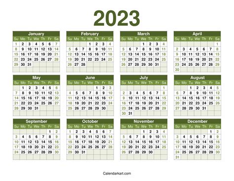yearly calendar   glance colored calendarkart