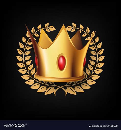 golden royal crown with laulel wreath on black background vector