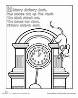 Hickory Dock Dickory Worksheets Nursery Coloring Printable Rhyme Time Clock Printables Rhymes Pages Preschool Mouse Worksheet Kids Animals Classic Sheets sketch template