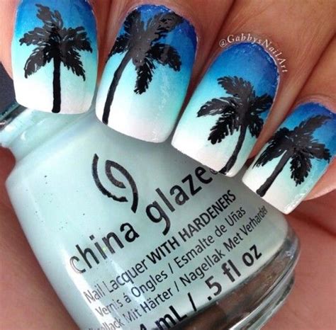 blue ombre palm tree nails    gosh im  love
