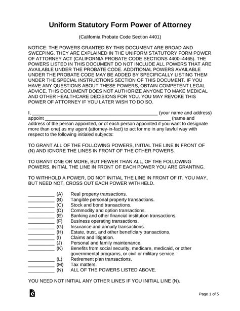 durable power  attorney california form  printable forms