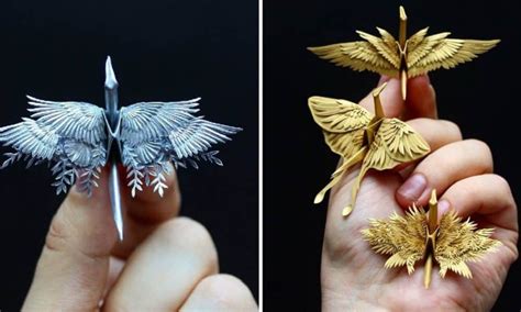 artist creates origami cranes  intricate details  theyre