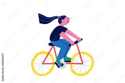 cartoon girl riding bicycle vector illustration stock vector adobe stock