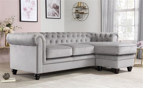 hampton grey velvet fabric chesterfield corner sofa  shape   furniture choice