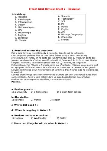 revision sheet education teaching resources