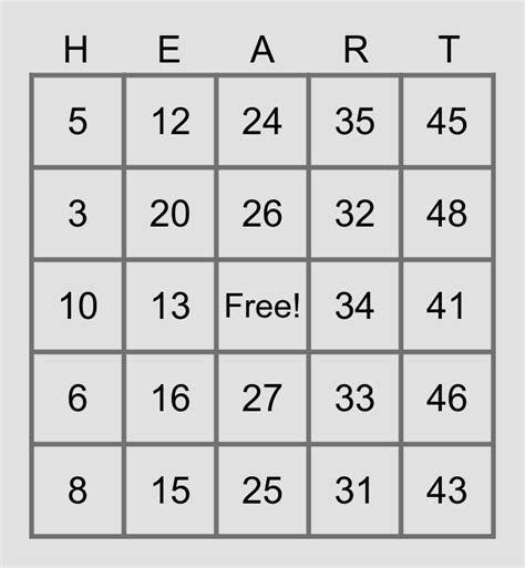 valentines bingo card