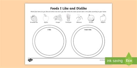 Food I Like And Dislike Worksheet Twinkl Teaching Resource