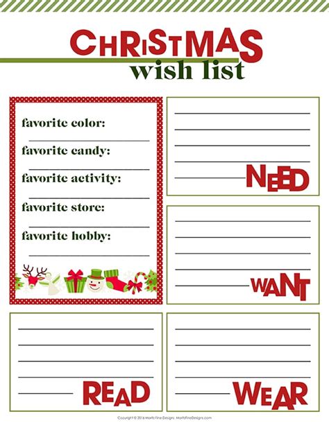 christmas  list printable  printable included