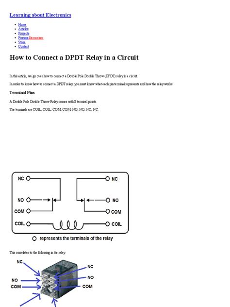 connect  dpdt relay   circuit relay switch