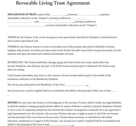 living trust forms template editable  word