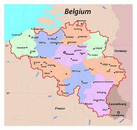 detailed administrative map  belgium  roads  major cities belgium europe mapsland