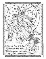 Coloring Witch Halloween Pages Adult Vintage Colouring Owl Printable Kids Adults Printables Witches Print Sheets Books Postcard Bestcoloringpagesforkids Pumpkin Activities sketch template